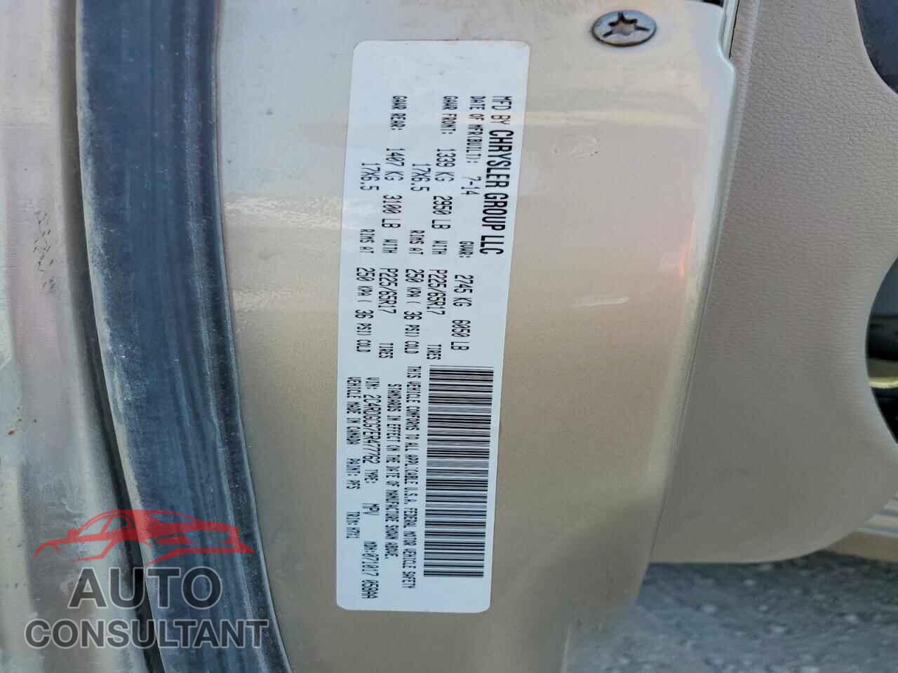DODGE CARAVAN 2014 - 2C4RDGCG7ER477762