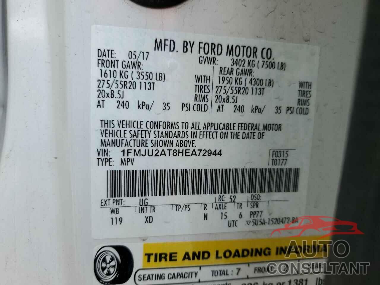 FORD EXPEDITION 2017 - 1FMJU2AT8HEA72944