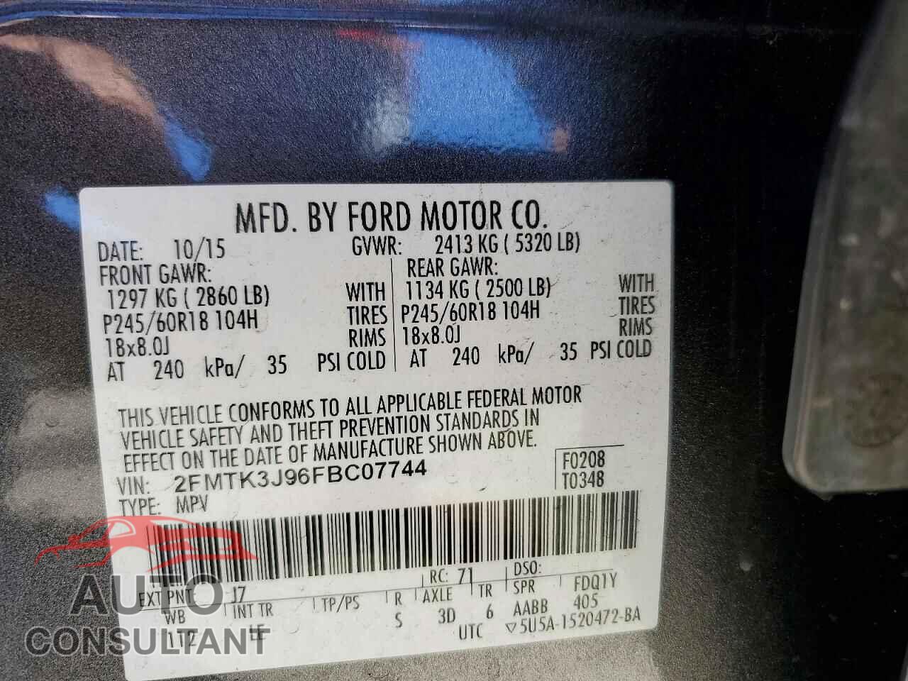 FORD EDGE 2015 - 2FMTK3J96FBC07744