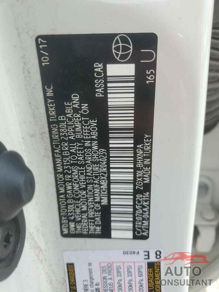 TOYOTA C-HR 2018 - NMTKHMBX2JR040239