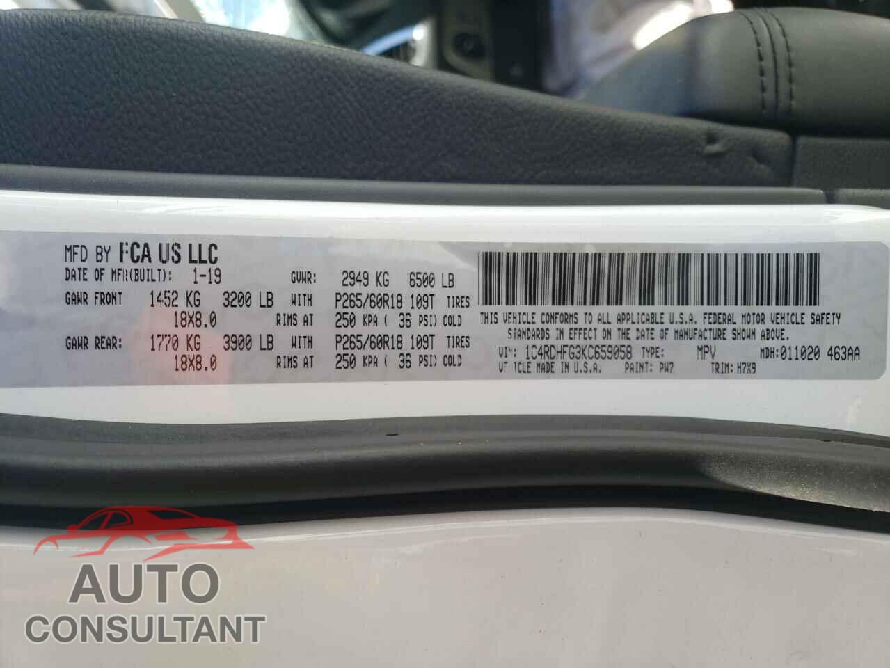 DODGE DURANGO 2019 - 1C4RDHFG3KC659058