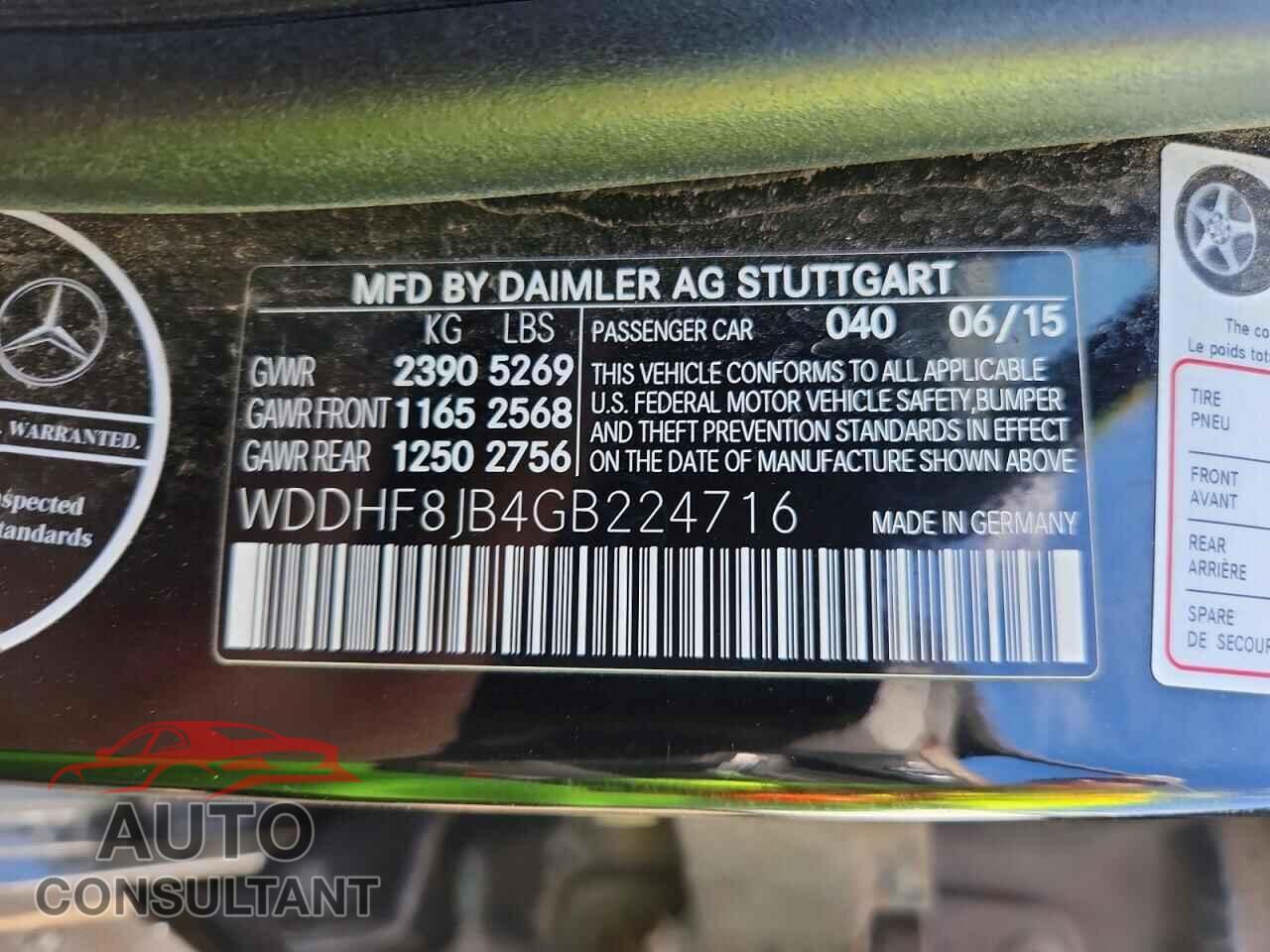 MERCEDES-BENZ E-CLASS 2016 - WDDHF8JB4GB224716
