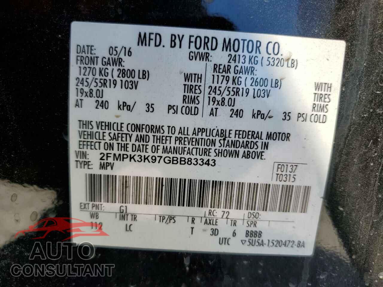 FORD EDGE 2016 - 2FMPK3K97GBB83343