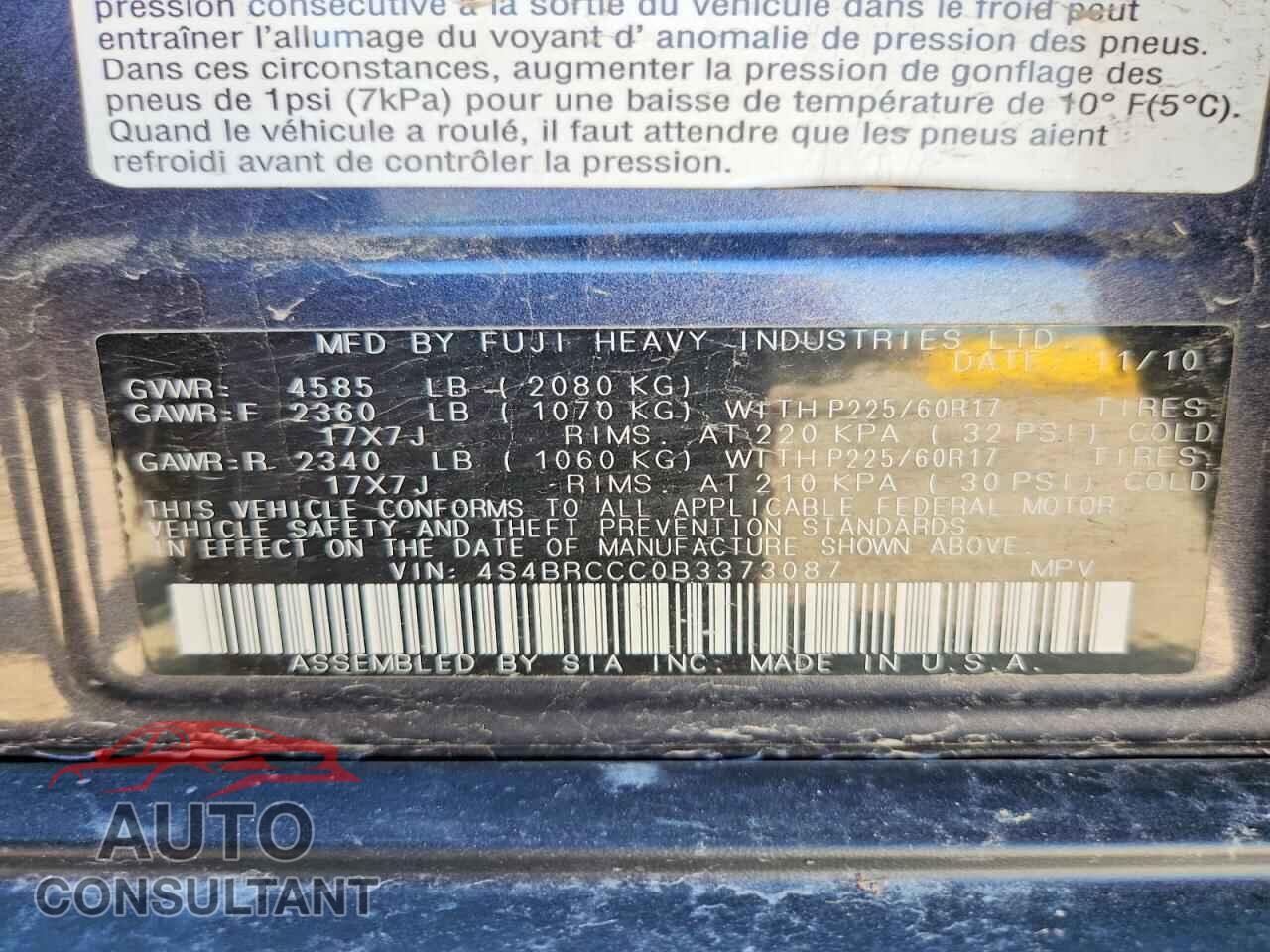 SUBARU OUTBACK 2011 - 4S4BRCCC0B3373087