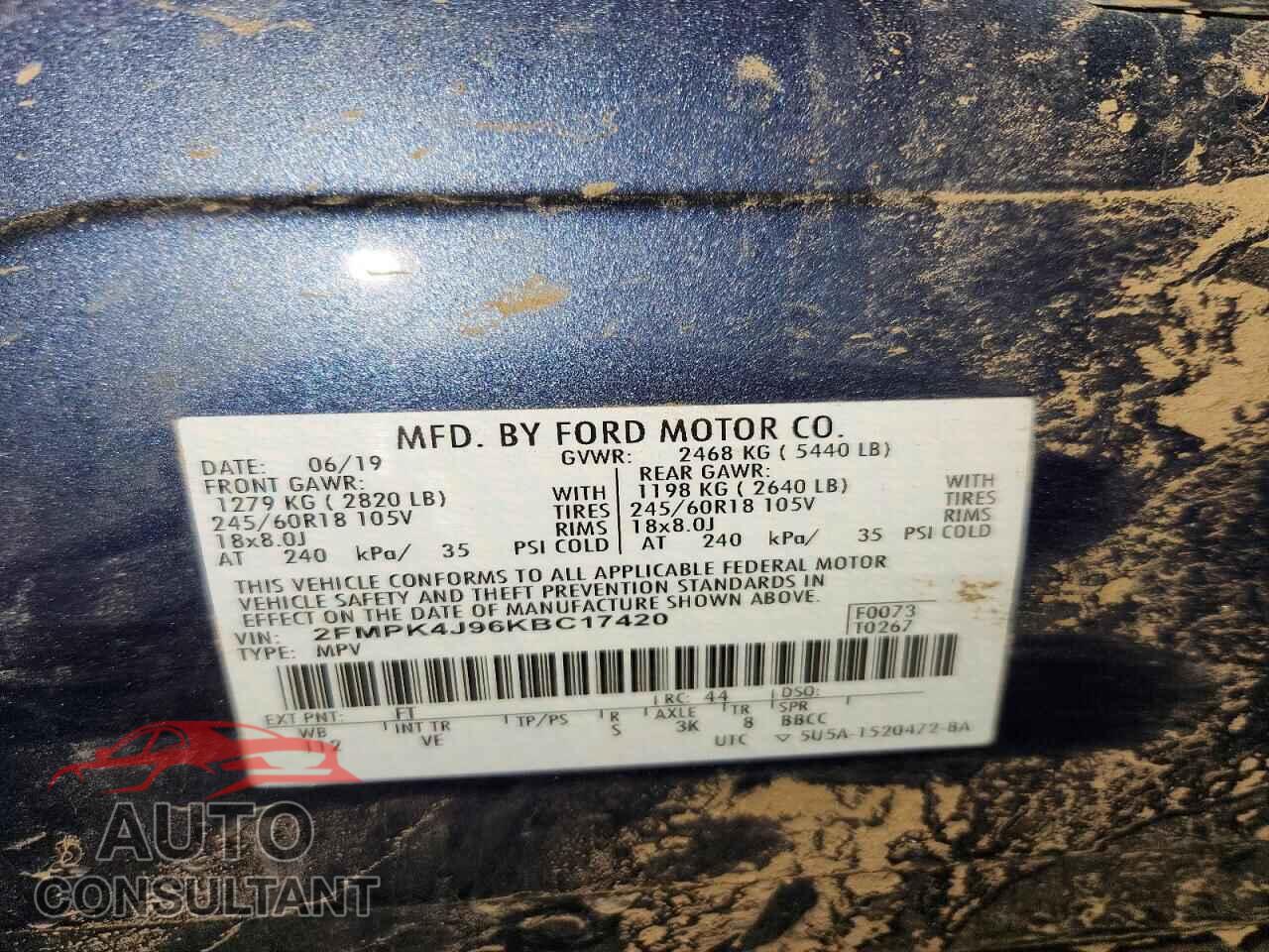 FORD EDGE 2019 - 2FMPK4J96KBC17420