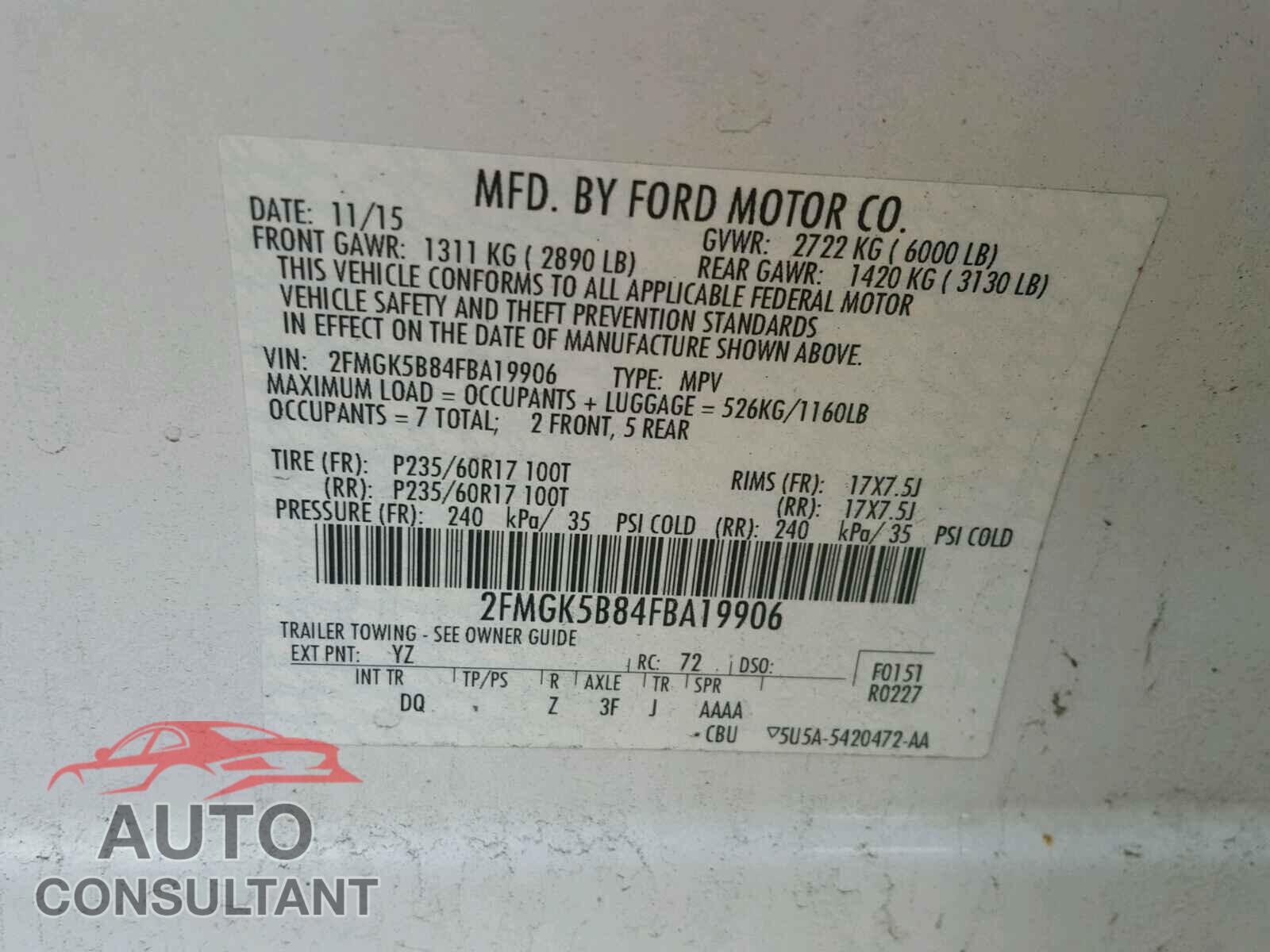 FORD FLEX SE 2015 - 2FMGK5B84FBA19906