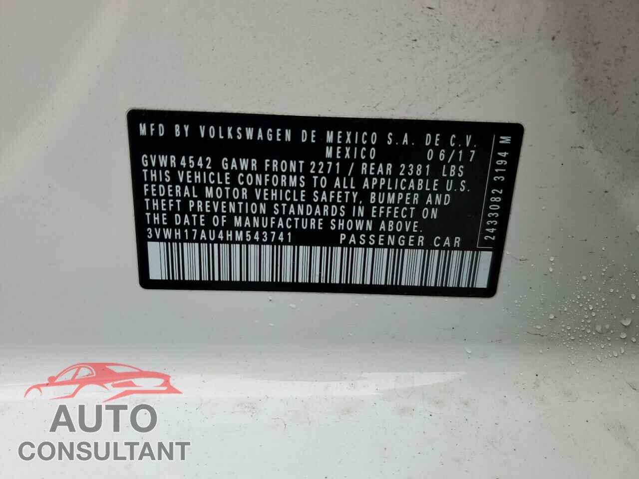VOLKSWAGEN GOLF 2017 - 3VWH17AU4HM543741
