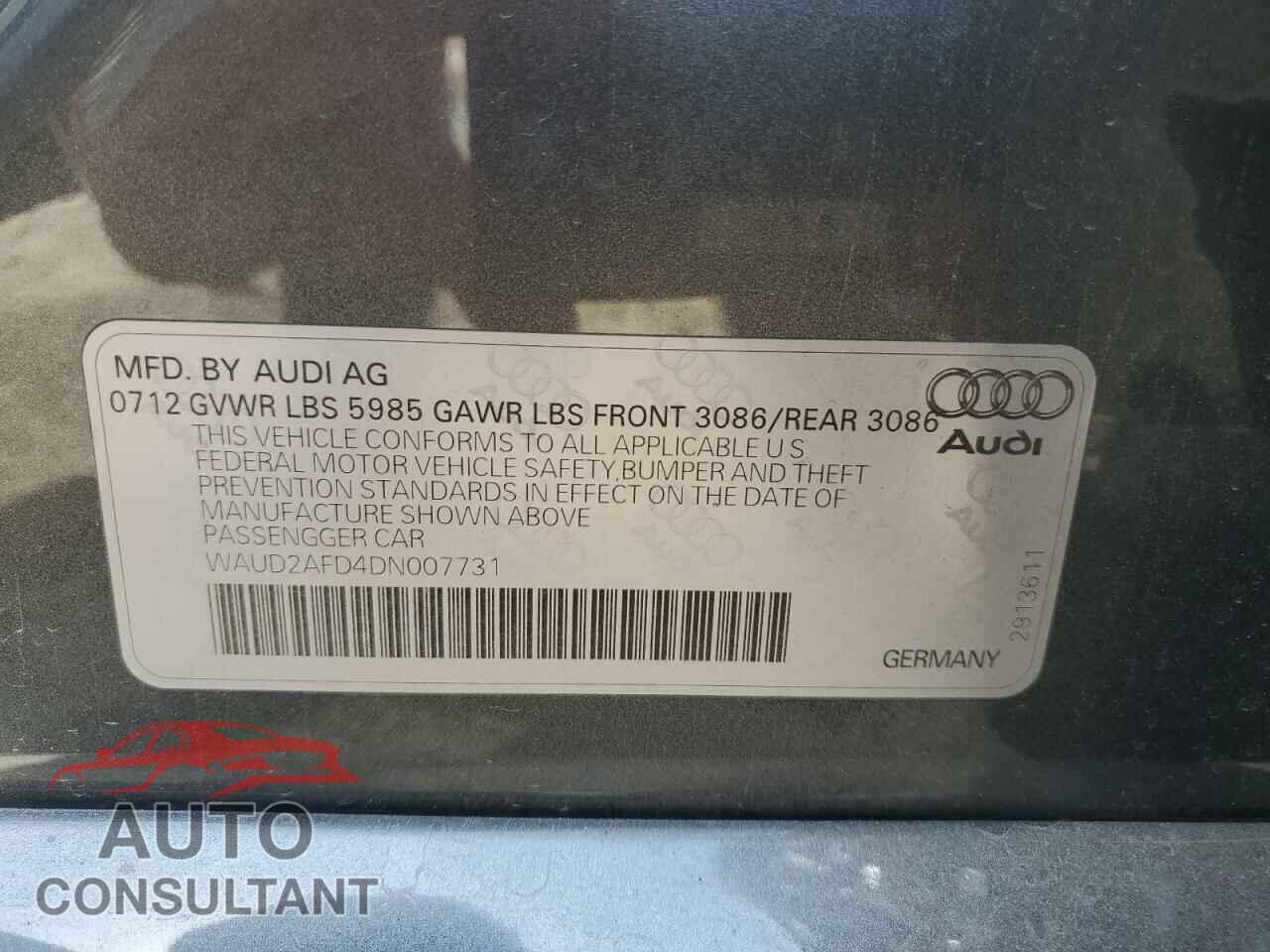 AUDI S8 2013 - WAUD2AFD4DN007731