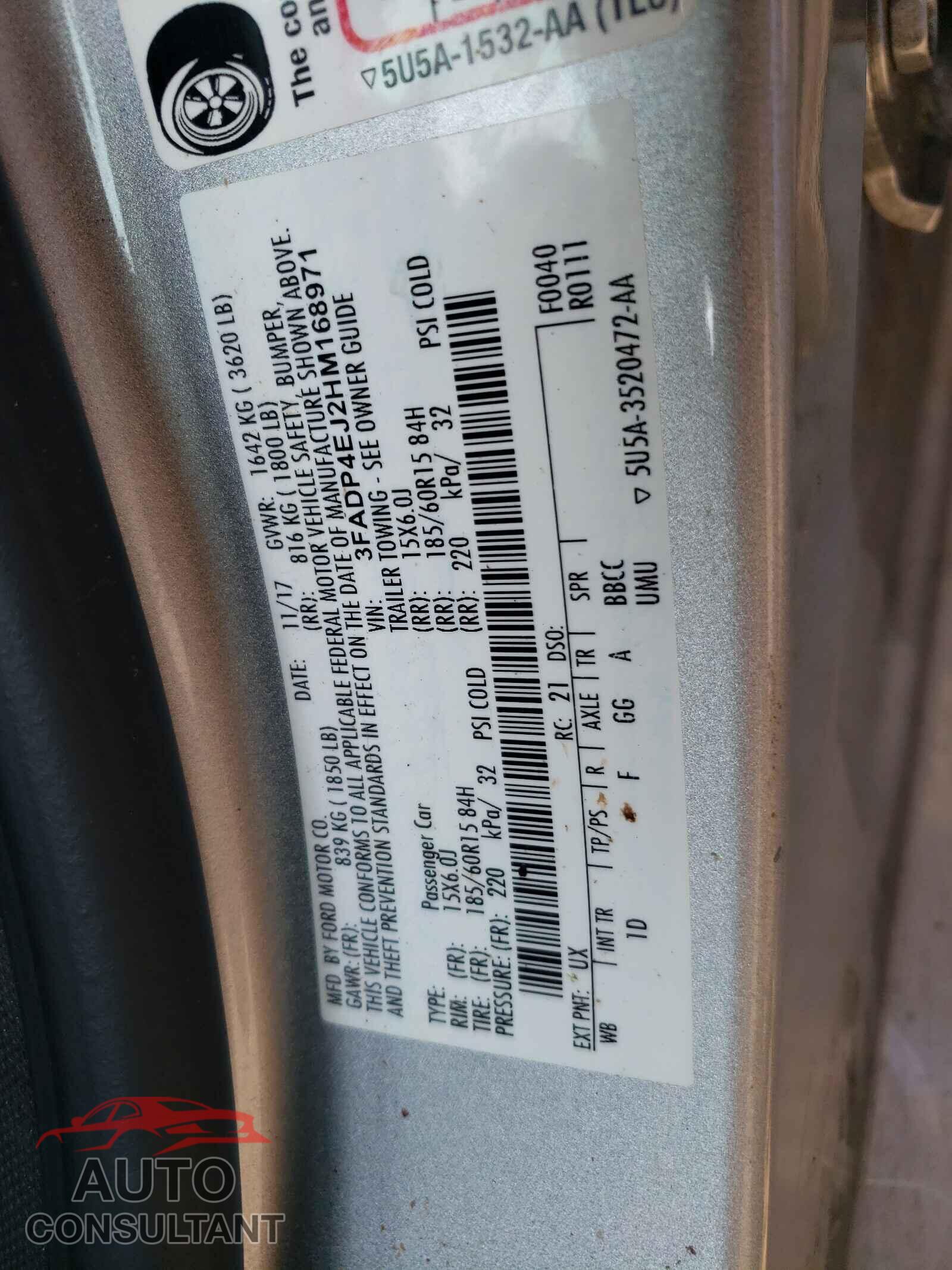 FORD FIESTA 2017 - 3FADP4EJ2HM168971