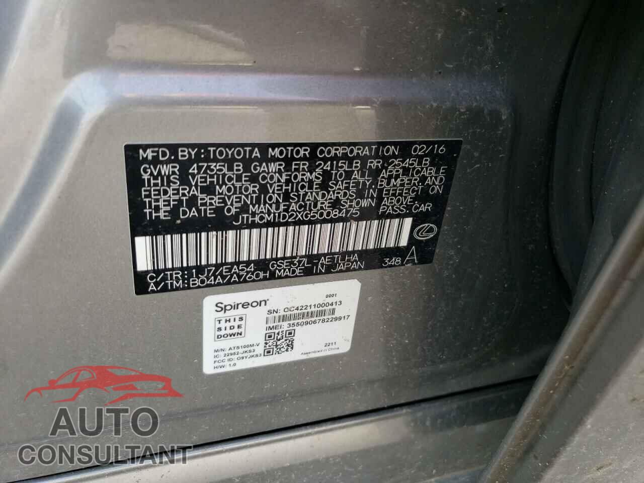 LEXUS IS 2016 - JTHCM1D2XG5008475