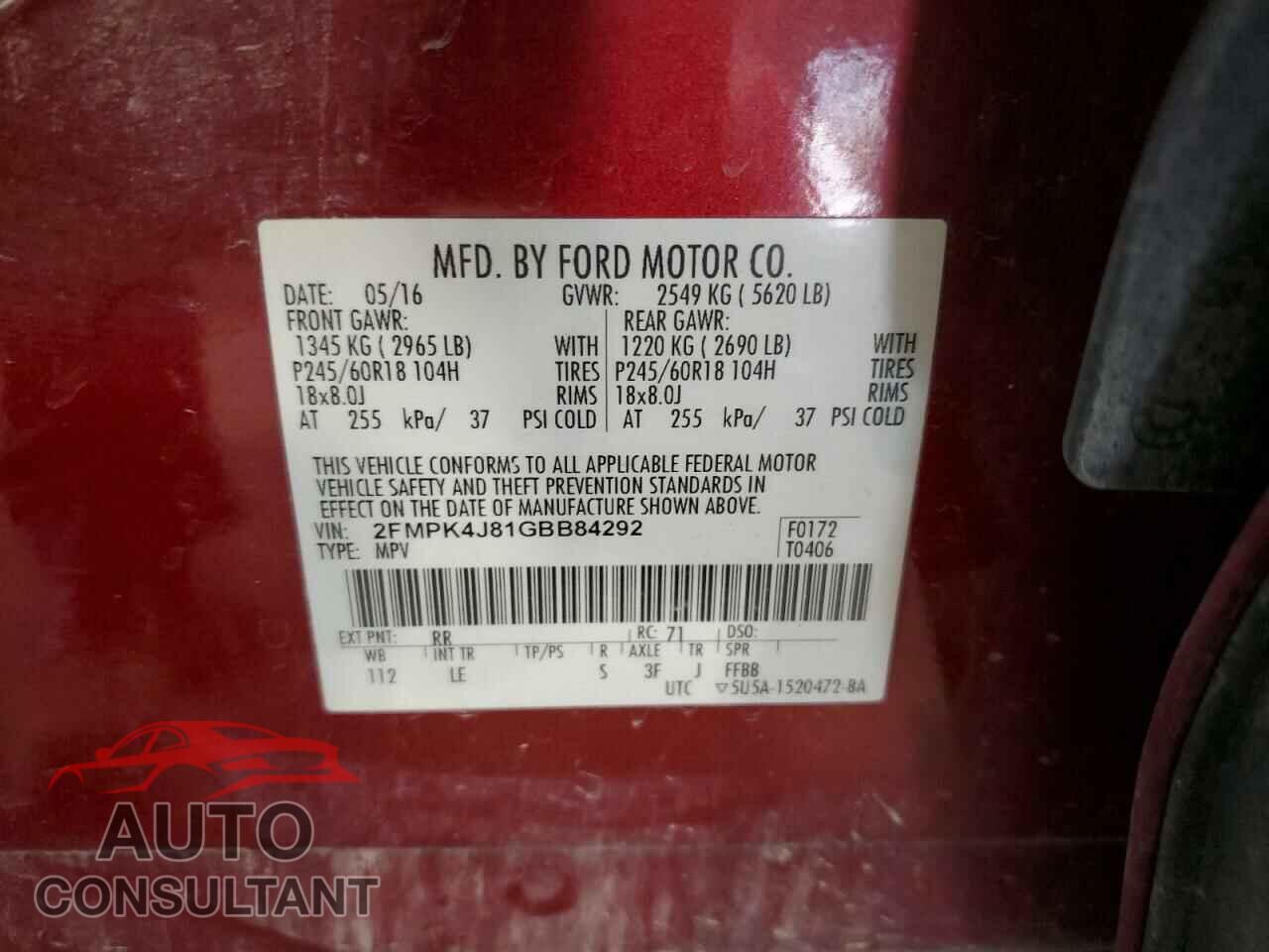 FORD EDGE 2016 - 2FMPK4J81GBB84292