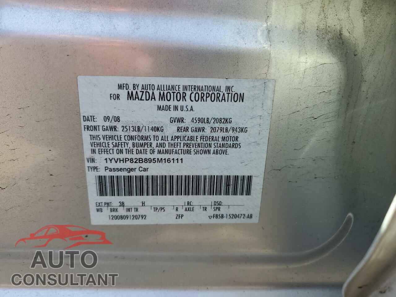 MAZDA 6 2009 - 1YVHP82B895M16111
