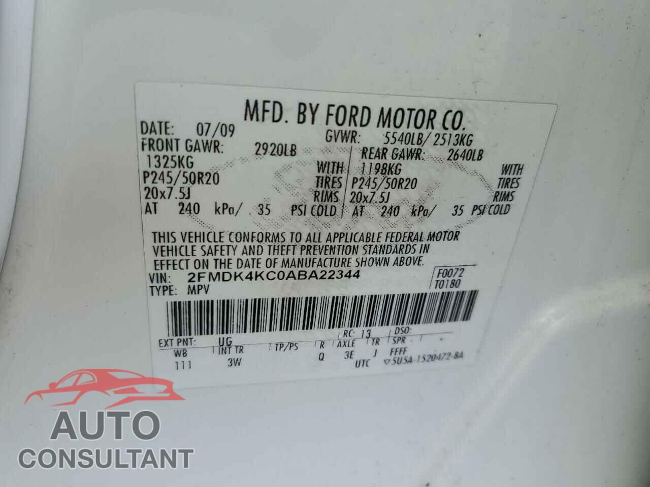 FORD EDGE 2010 - 2FMDK4KC0ABA22344