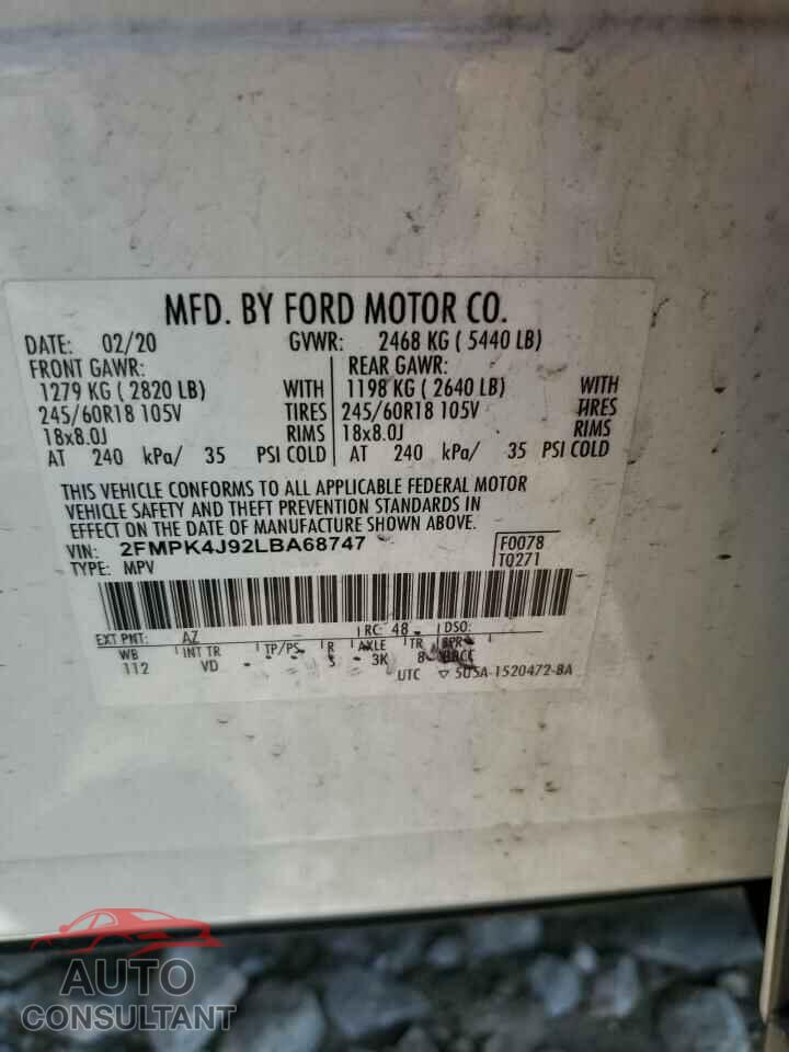 FORD EDGE 2020 - 2FMPK4J92LBA68747