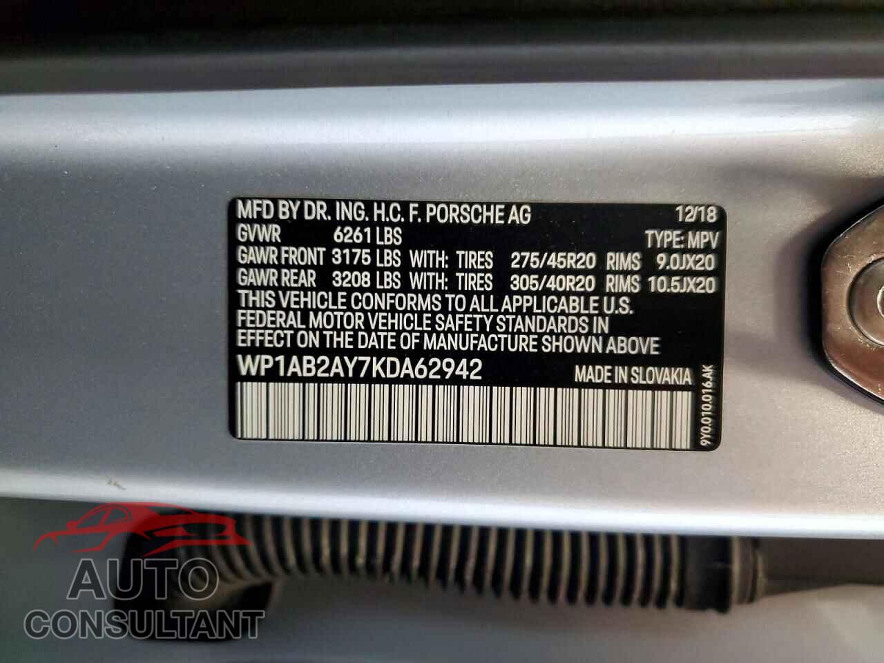 PORSCHE CAYENNE 2019 - WP1AB2AY7KDA62942