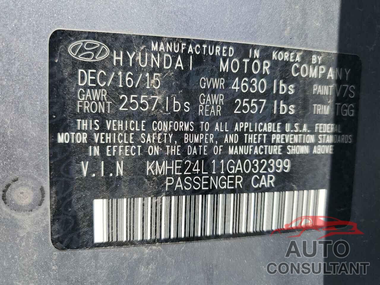 HYUNDAI SONATA 2016 - KMHE24L11GA032399