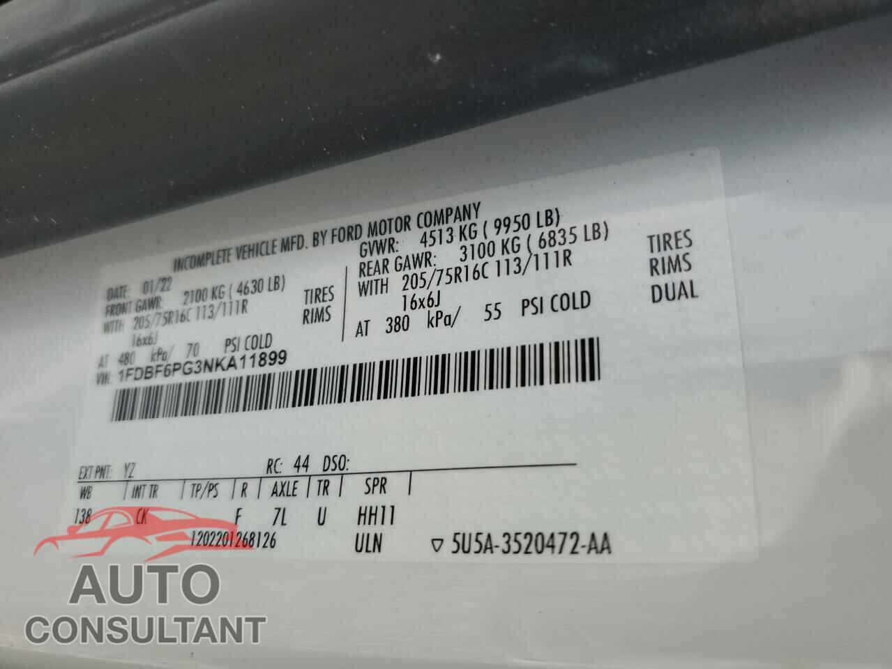 FORD TRANSIT 2022 - 1FDBF6PG3NKA11899