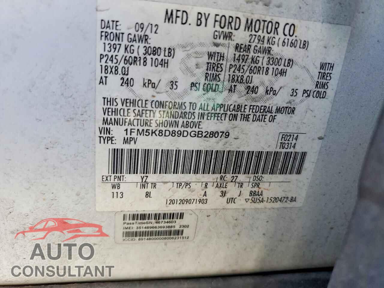FORD EXPLORER 2013 - 1FM5K8D89DGB28079