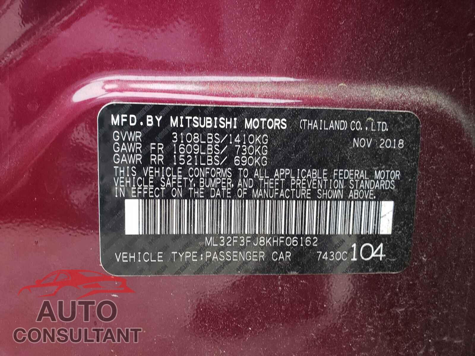 MITSUBISHI MIRAGE 2019 - ML32F3FJ8KHF06162