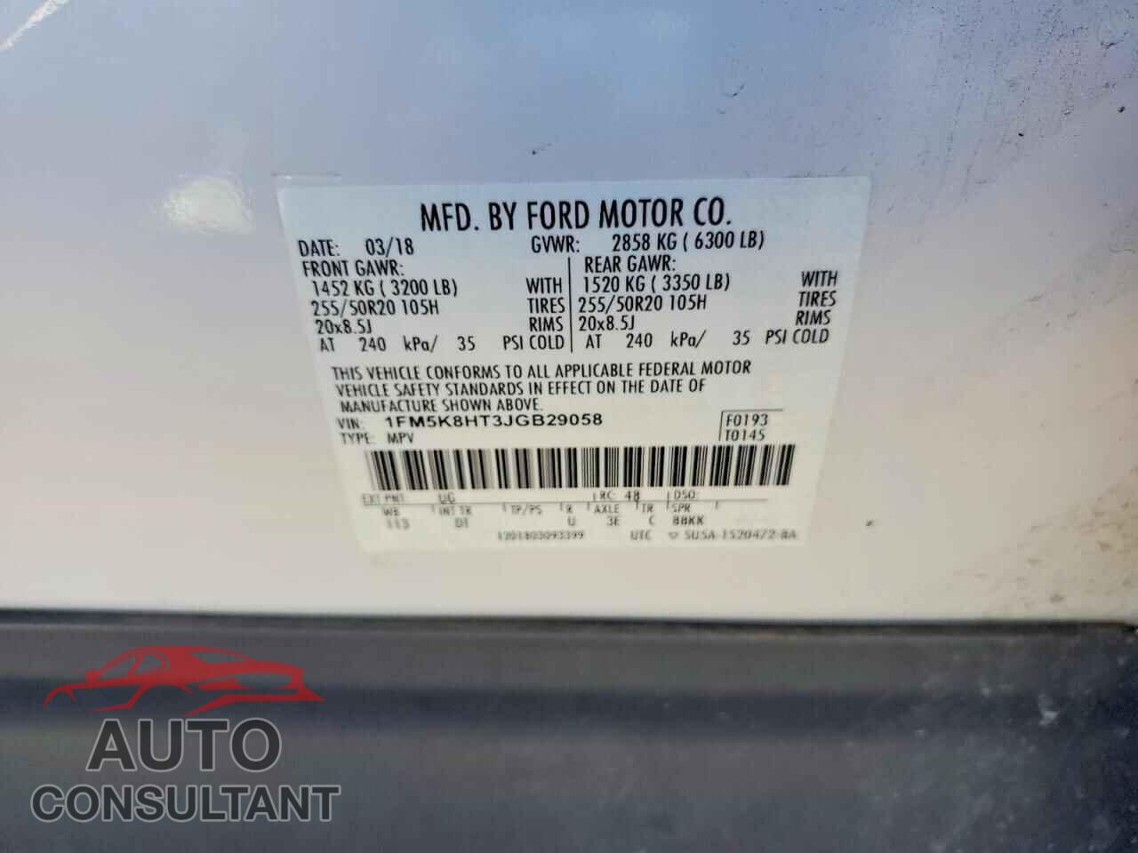 FORD EXPLORER 2018 - 1FM5K8HT3JGB29058