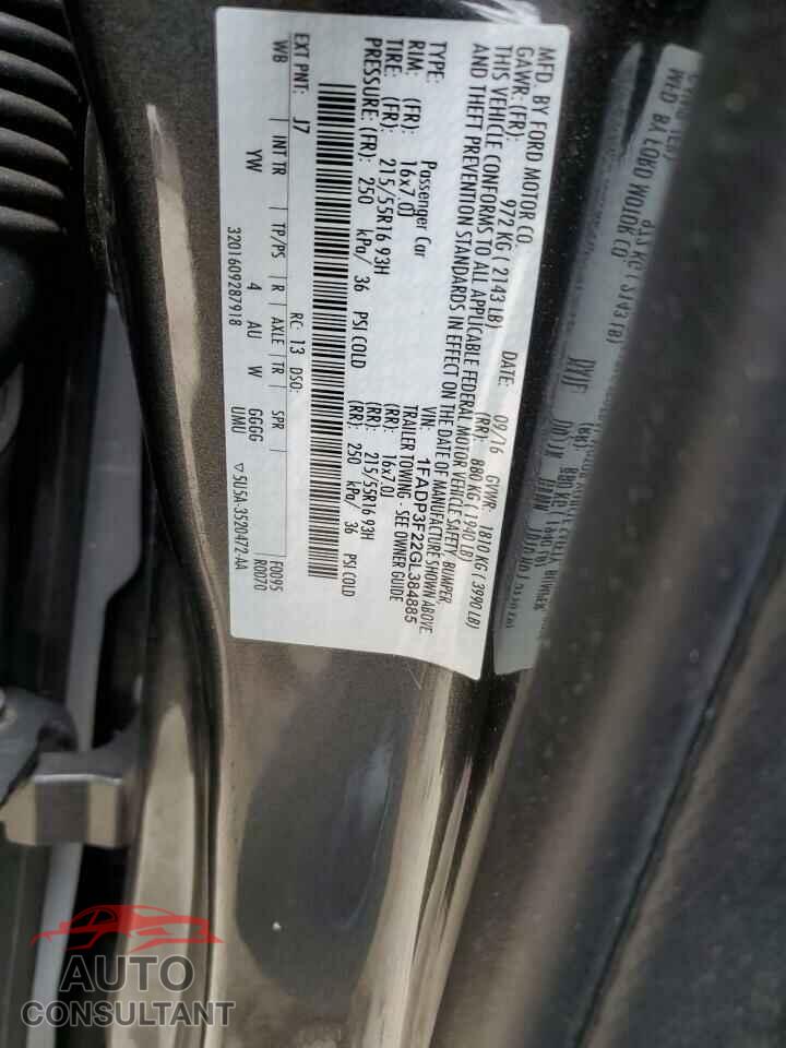 FORD FOCUS 2016 - 1FADP3F22GL384885