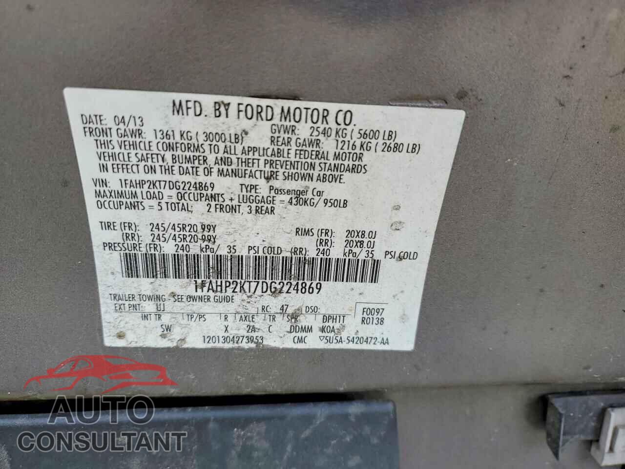 FORD TAURUS 2013 - 1FAHP2KT7DG224869