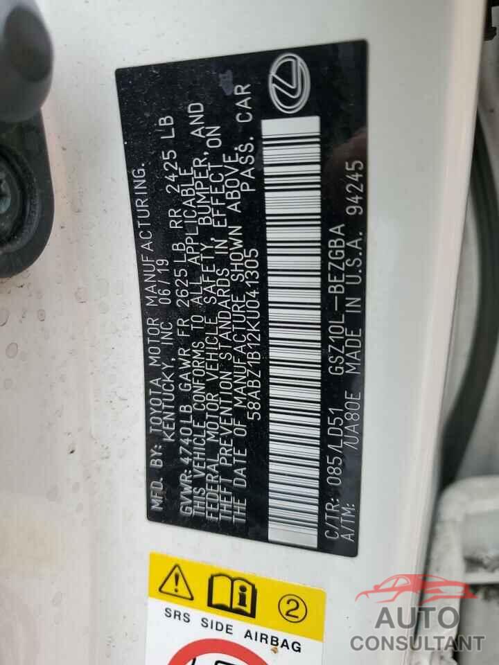 LEXUS ES350 2019 - 58ABZ1B12KU041305