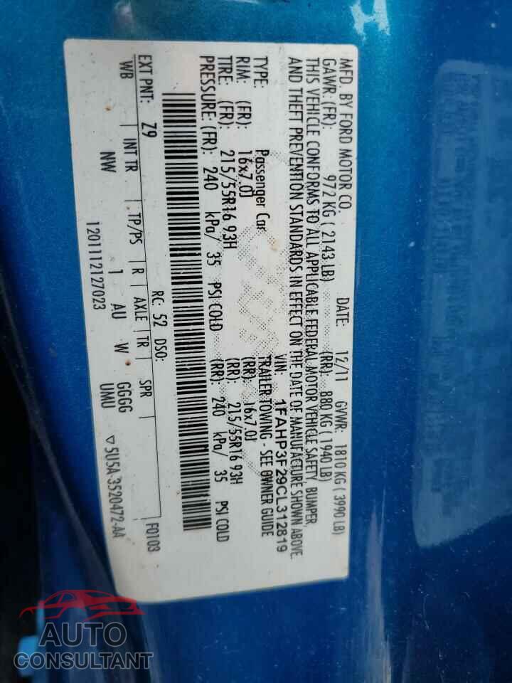 FORD FOCUS 2012 - 1FAHP3F29CL312819