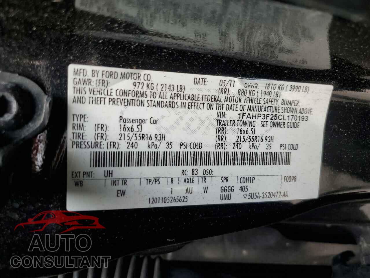 FORD FOCUS 2012 - 1FAHP3F25CL170193
