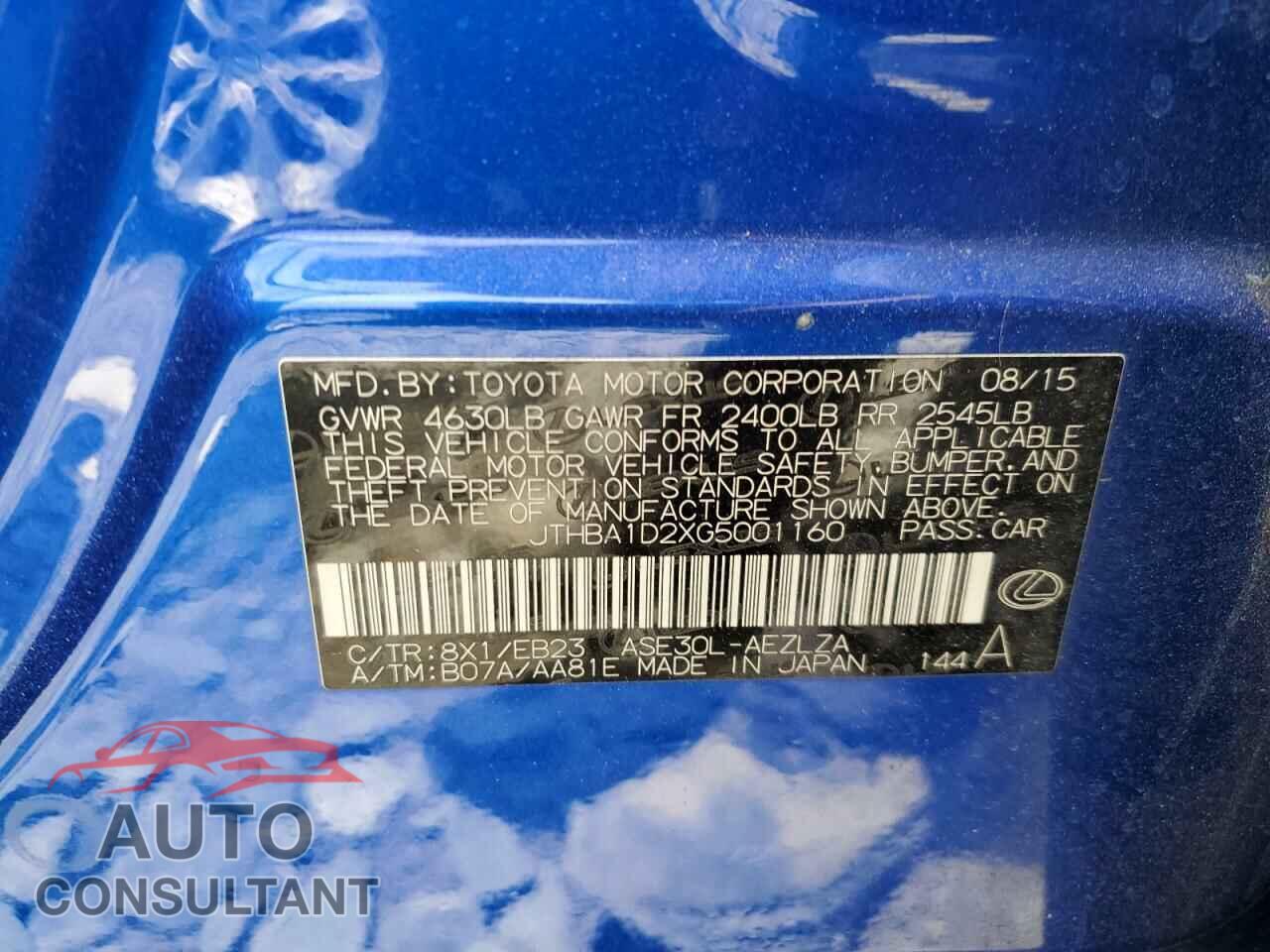LEXUS IS 2016 - JTHBA1D2XG5001160