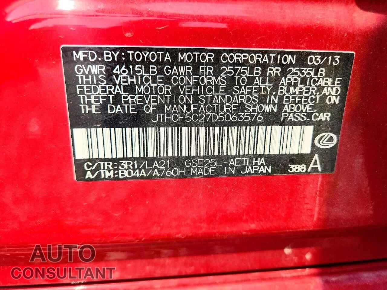 LEXUS IS 2013 - JTHCF5C27D5063576