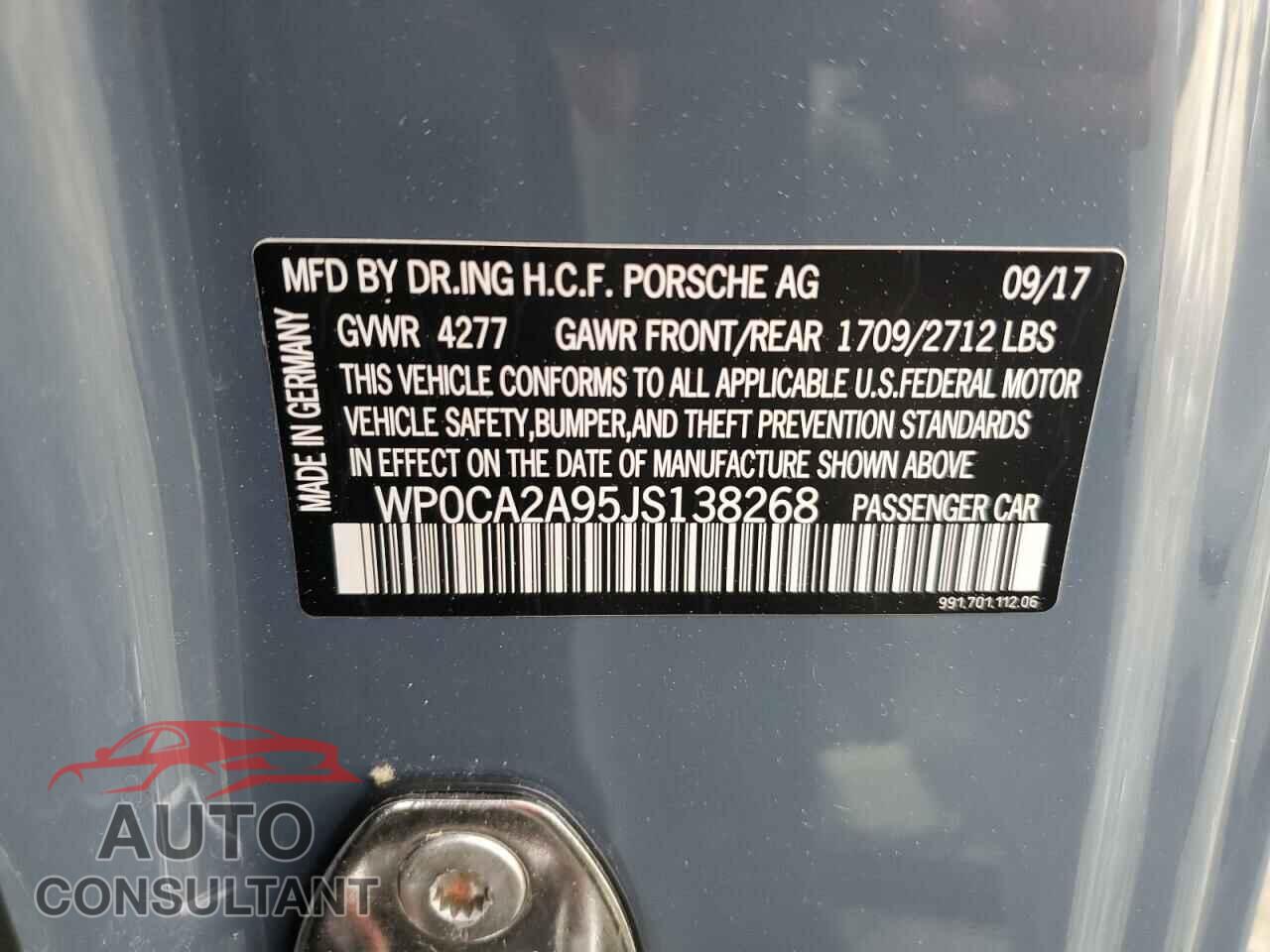 PORSCHE 911 2018 - WP0CA2A95JS138268