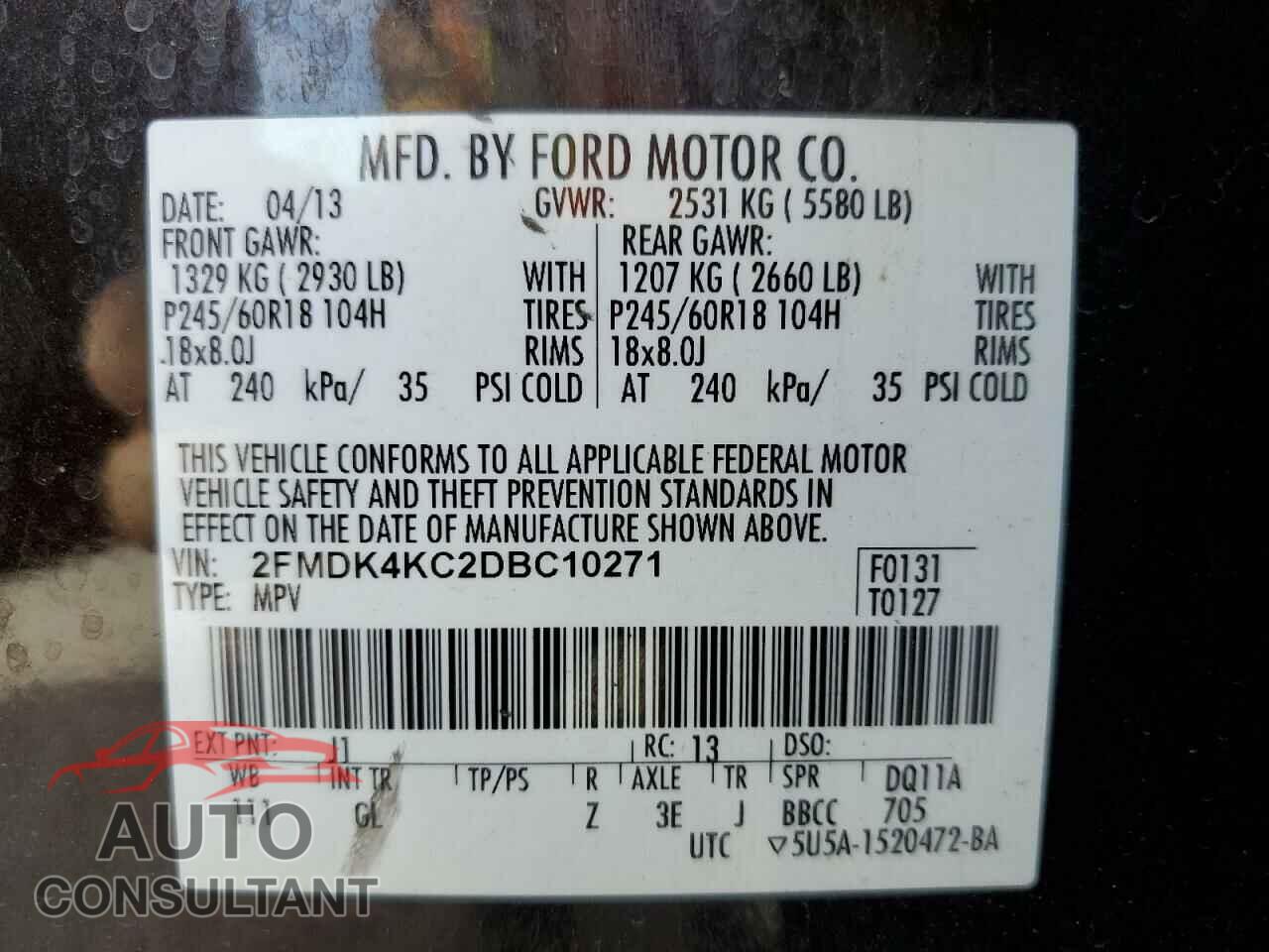 FORD EDGE 2013 - 2FMDK4KC2DBC10271