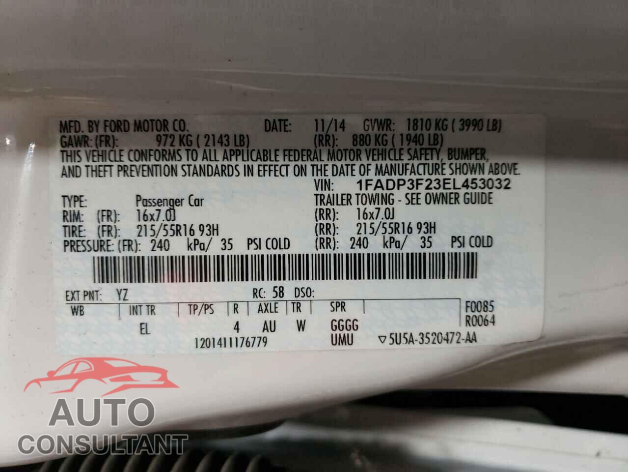 FORD FOCUS 2014 - 1FADP3F23EL453032