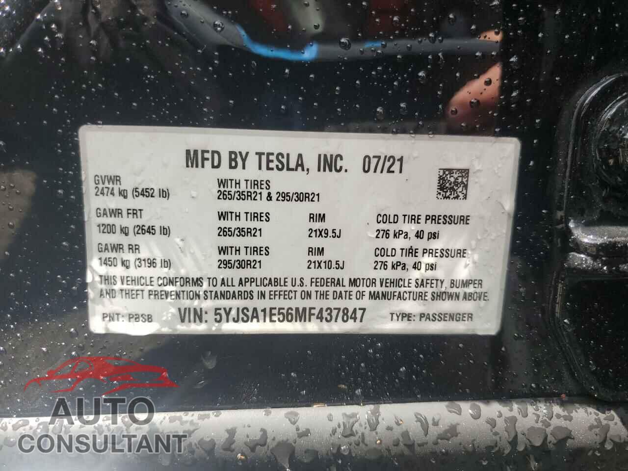 TESLA MODEL S 2021 - 5YJSA1E56MF437847