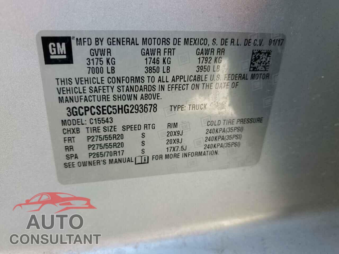 CHEVROLET SILVERADO 2017 - 3GCPCSEC5HG293678