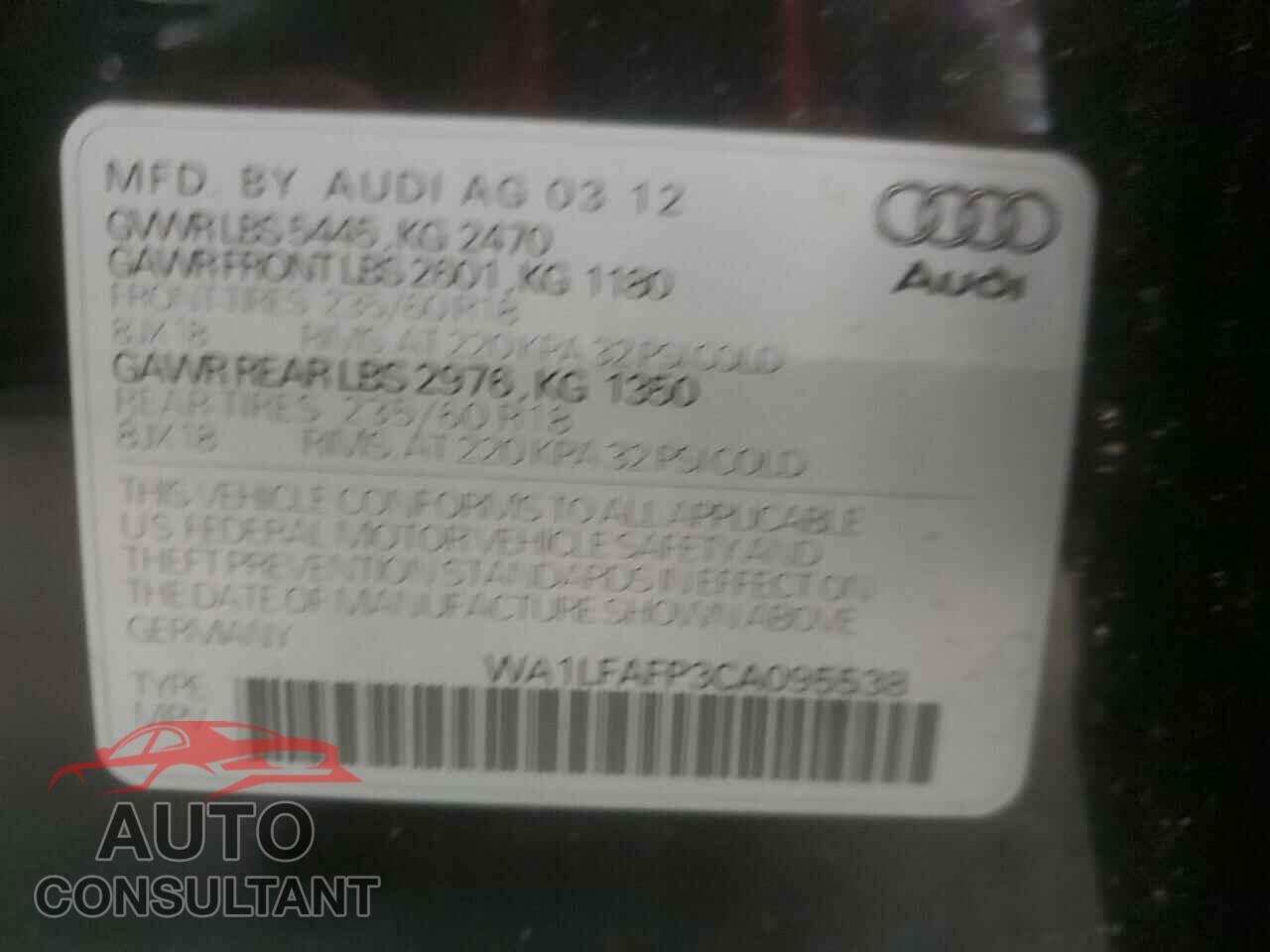 AUDI Q5 2012 - WA1LFAFP3CA095538