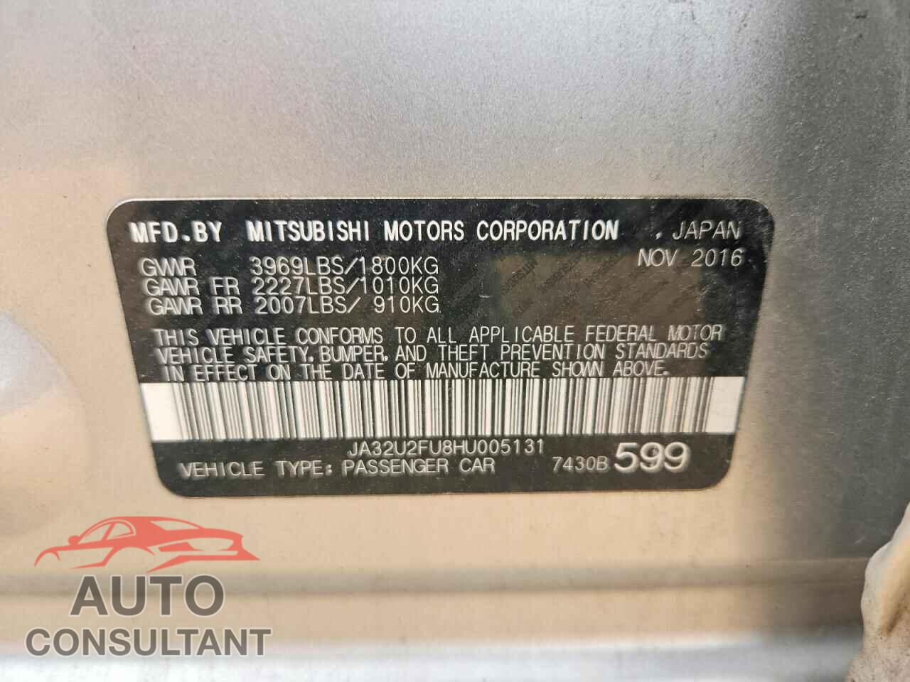 MITSUBISHI LANCER 2017 - JA32U2FU8HU005131