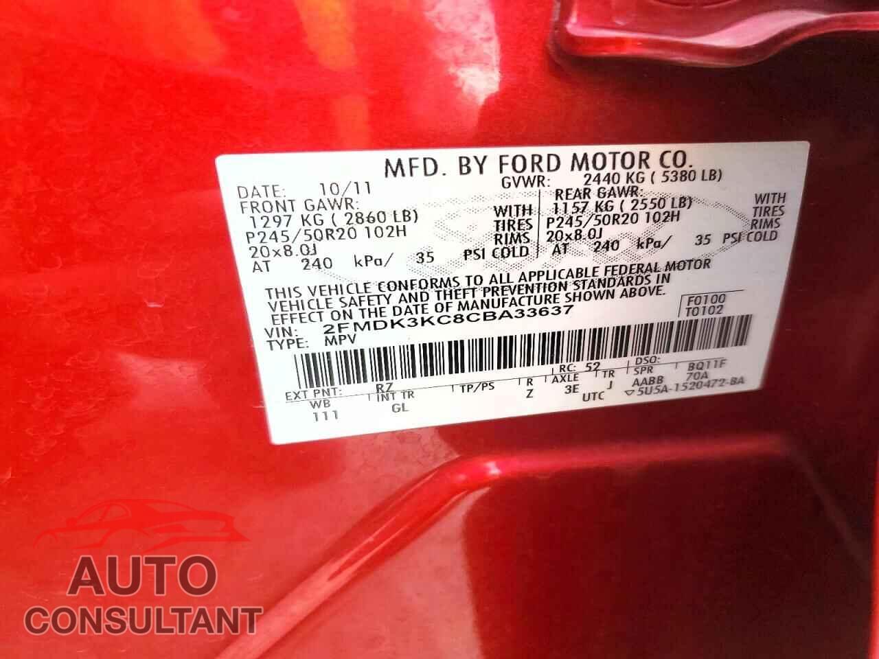 FORD EDGE 2012 - 2FMDK3KC8CBA33637
