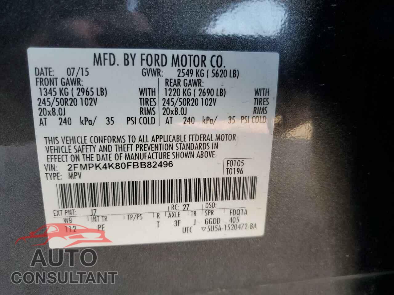FORD EDGE 2015 - 2FMPK4K80FBB82496