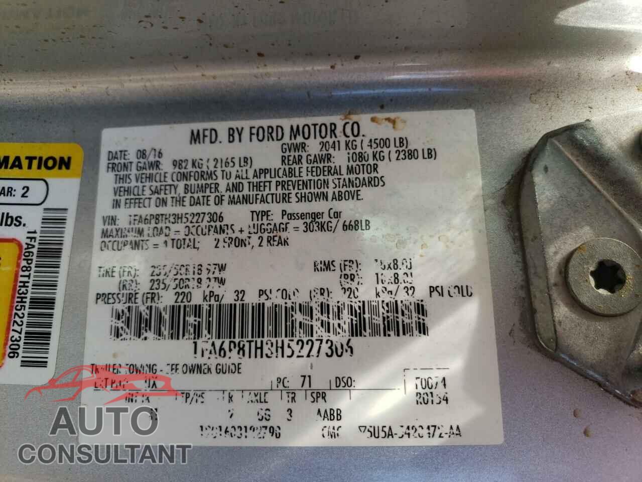 FORD MUSTANG 2017 - 1FA6P8TH3H5227306
