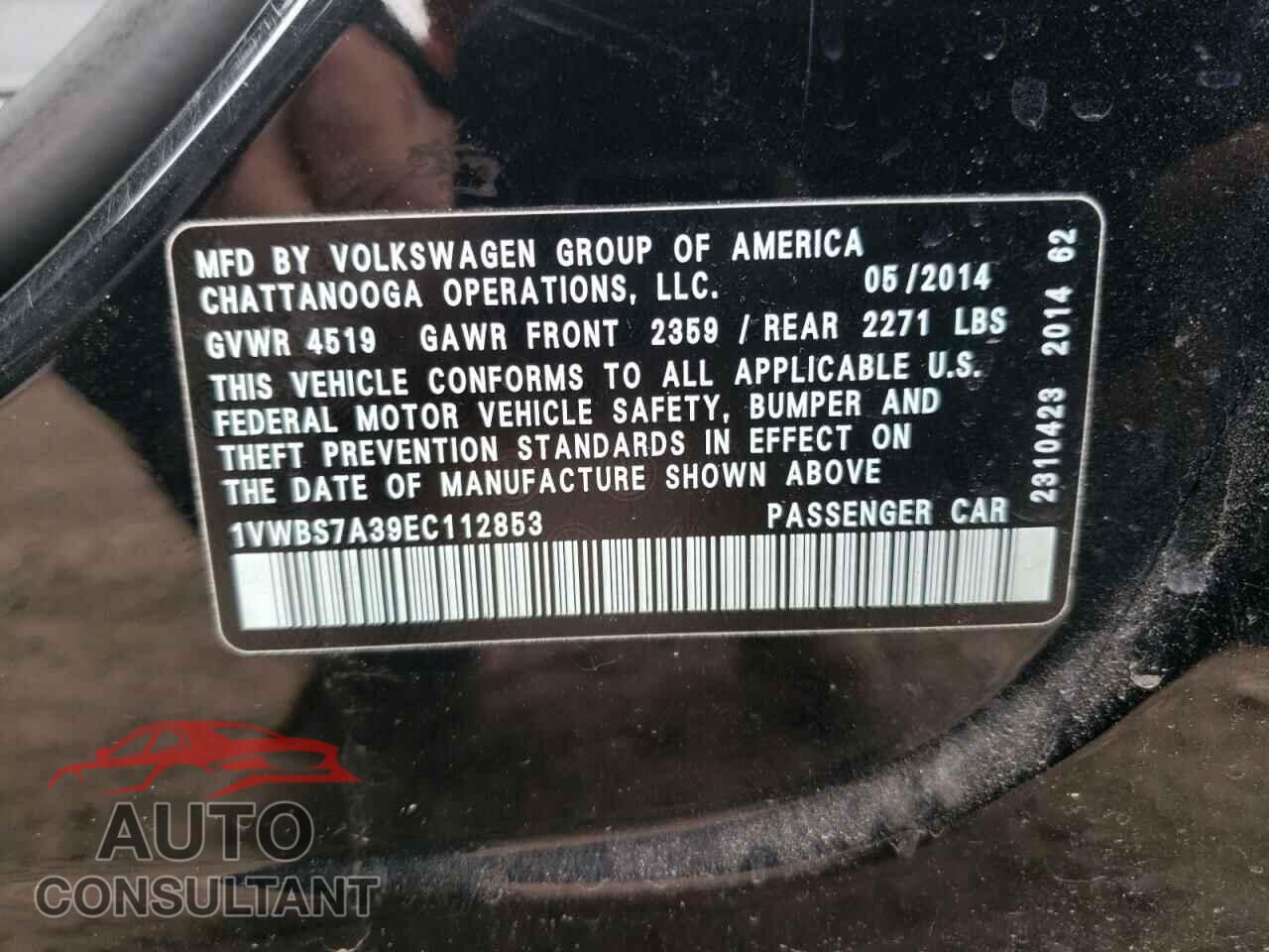 VOLKSWAGEN PASSAT 2014 - 1VWBS7A39EC112853