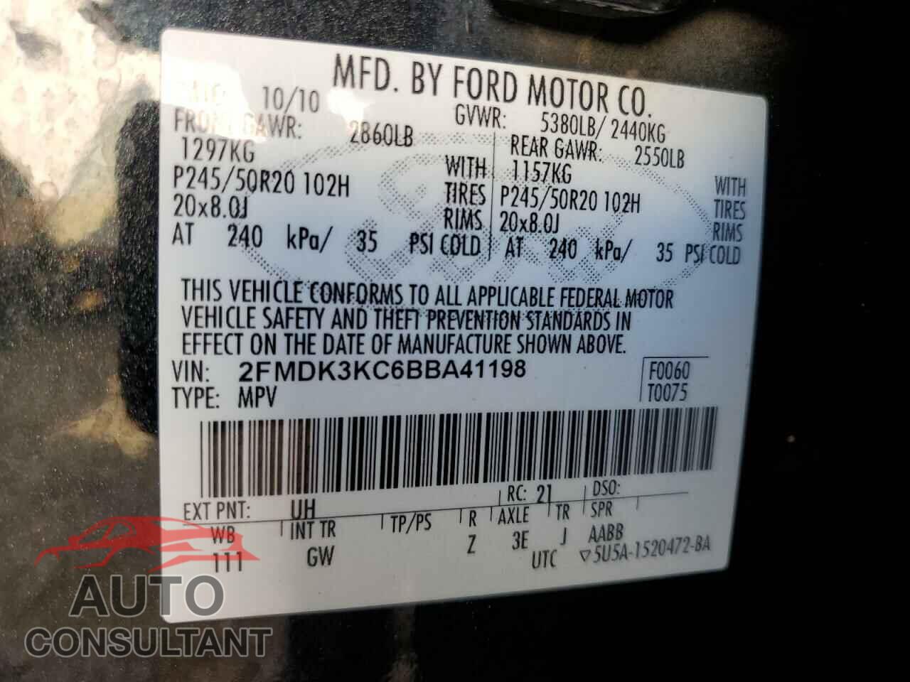 FORD EDGE 2011 - 2FMDK3KC6BBA41198