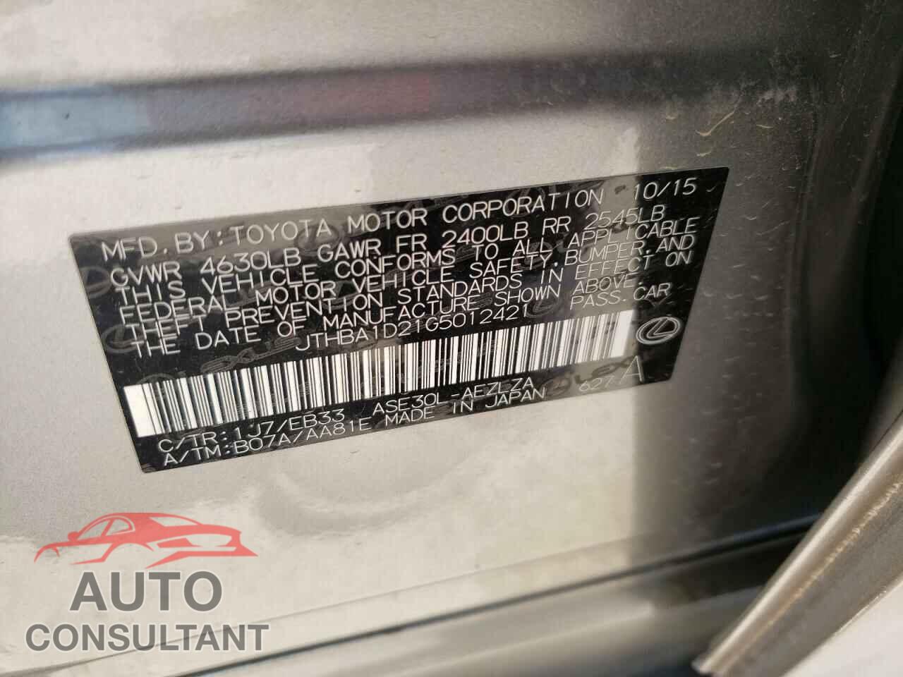 LEXUS IS 2016 - JTHBA1D21G5012421