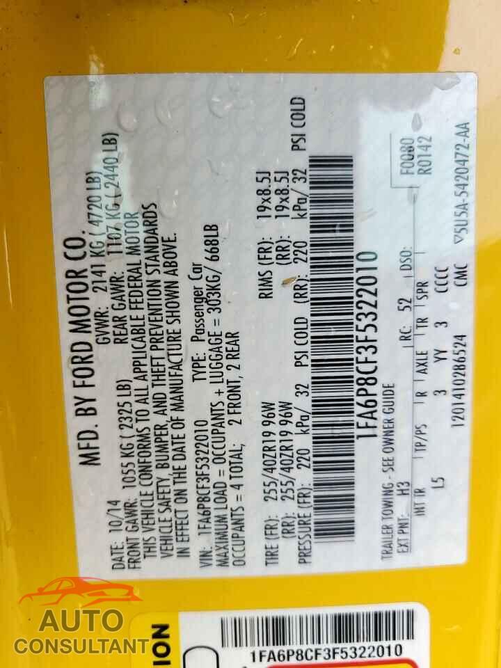 FORD MUSTANG 2015 - 1FA6P8CF3F5322010