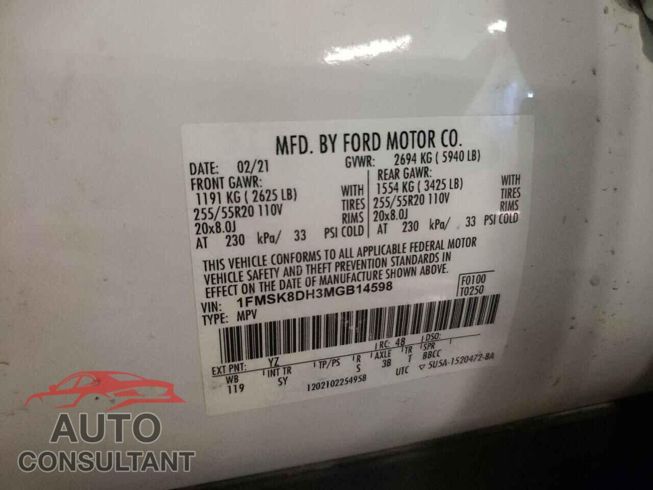 FORD EXPLORER 2021 - 1FMSK8DH3MGB14598