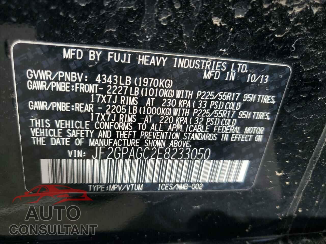 SUBARU XV 2014 - JF2GPAGC2E8233050