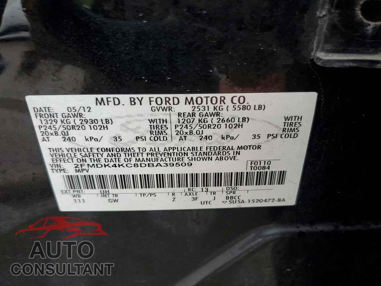 FORD EDGE 2013 - 2FMDK4KC8DBA39509
