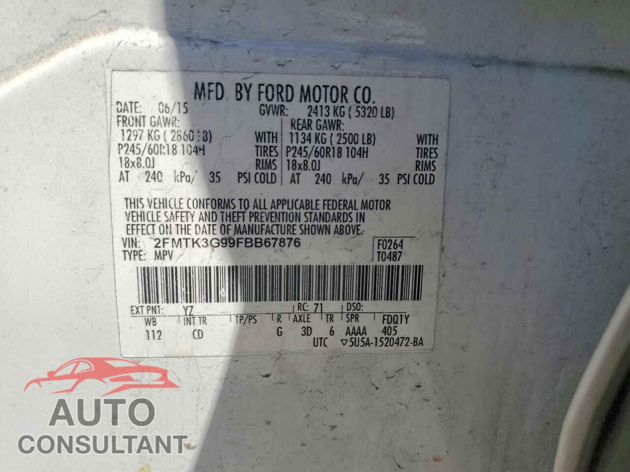 FORD EDGE 2015 - 2FMTK3G99FBB67876