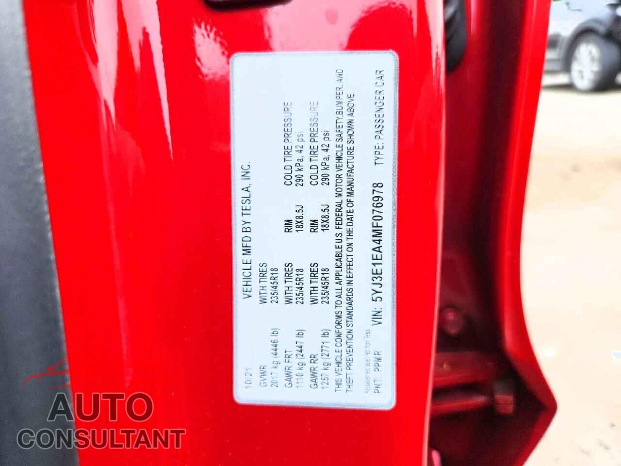 TESLA MODEL 3 2021 - 5YJ3E1EA4MF076978